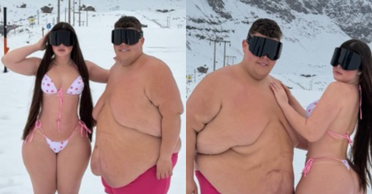 Gordão da XJ e namorada viralizam ao posarem seminus na neve
