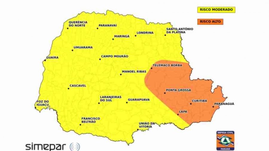 Feriado terá chuva e risco de temporais no Oeste do Paraná, prevê Simepar