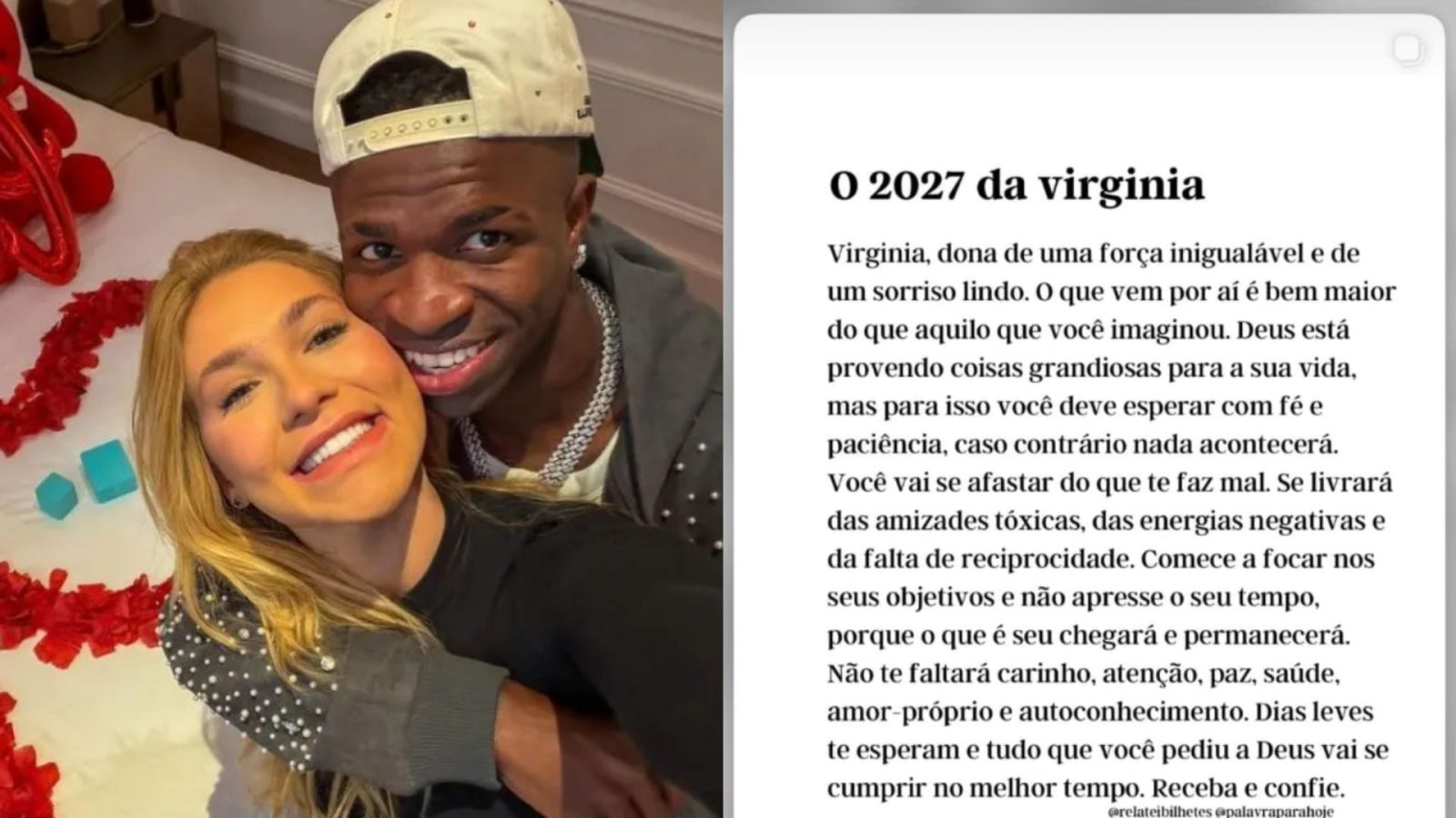 Virginia posta sobre 'falta de reciprocidade' em dia em que teria brigado com Vini Jr. que resultou no término
